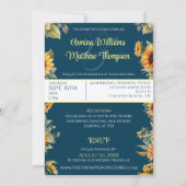 Country Sunflower 素朴 Navy Blue写真 招待状 (裏面)