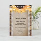 Country Sunflower Barn Wood String Lights Wedding 招待状 (スタンド正面)