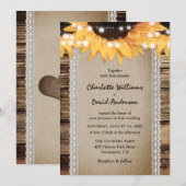 Country Sunflower Barn Wood String Lights Wedding 招待状 (正面/裏面)