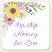 Country Sunflower Daisy Watercolor Floral Wedding スクエアペーパーコースター (正面)