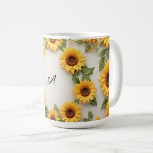 Country Sunflower Floral Design コーヒーマグカップ (正面右)
