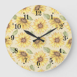 Country Sunflower Meadow Design Wall Clock ラージ壁時計