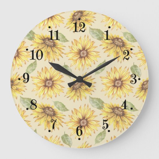 Country Sunflower Meadow Design Wall Clock ラージ壁時計 (正面)