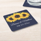 Country Sunflowers 素朴 on Blue Coaster スクエアペーパーコースター (アングル)