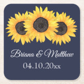 Country Sunflowers 素朴 on Blue Coaster スクエアペーパーコースター (正面)