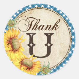 Country Sunflowers and Gingham Check You ラウンドシール