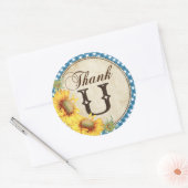 Country Sunflowers and Gingham Check You ラウンドシール (封筒)