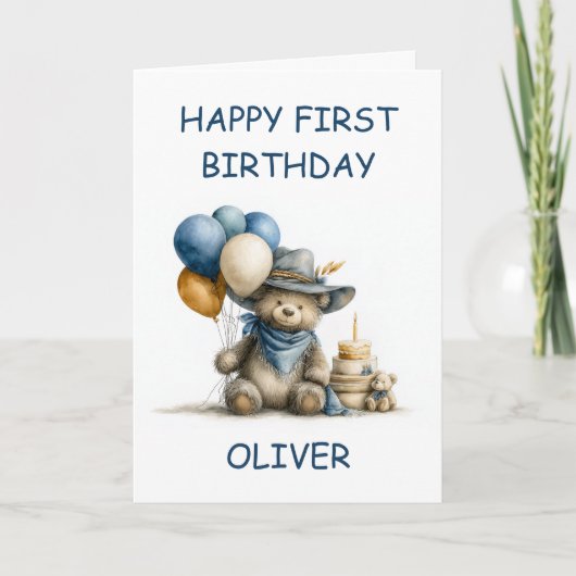 Country Teddy Bear 1st Birthday カード (正面)