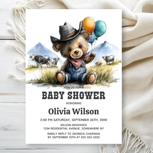Country Teddy Bear Baby Shower Invitation 招待状