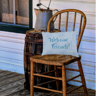 Country Vintage Blue White Personalized Porch アクセントクッション
