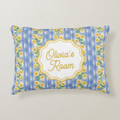 Country Vintage Blue Yellow Daisy Personalized アクセントクッション (正面)