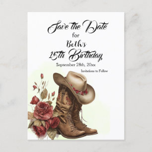 Country Western、バラ、15誕生日日付を保存 ポストカード