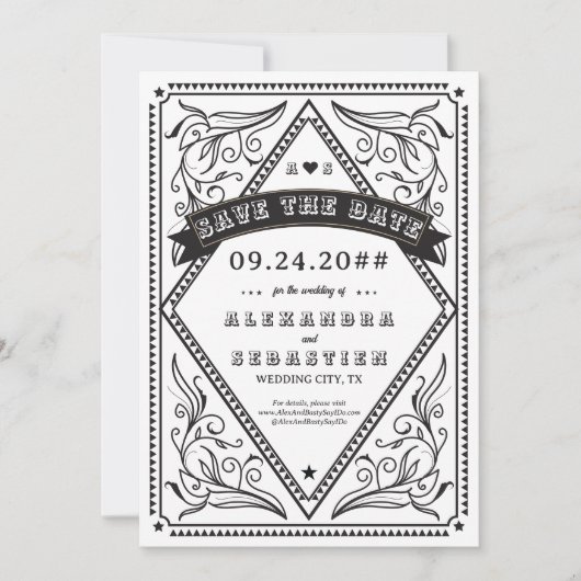 Country Western 素朴 Wedding Save the Date 招待状 (正面)