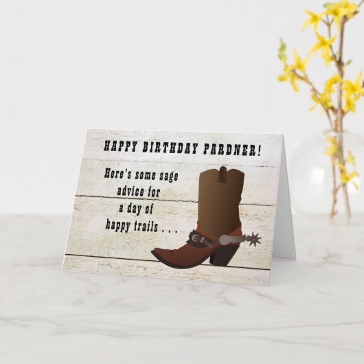 Country Western Cowboy Bootおもしろい追加の名前誕生日 カード (黄色い花)