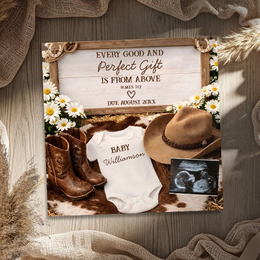 Country Western Cowboy Boots Baby Reveal Pregnancy 案内状