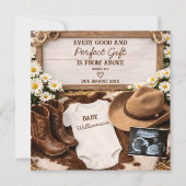 Country Western Cowboy Boots Baby Reveal Pregnancy 案内状 (正面)