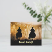 Country Western Cowboy Christmas Seasons Greetings ポストカード (スタンド正面)