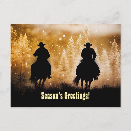 Country Western Cowboy Christmas Seasons Greetings ポストカード (正面)