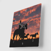 Country Western Cowboy Wild Horses スクエア壁時計 (傾斜)