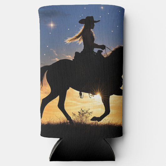 Country Western Cowgirl and Horse  スリム缶クーラー (正面)