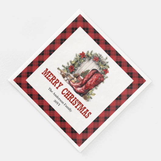 Country Western Plaid Christmas Paper Napkins (コーナー)