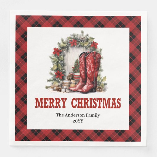 Country Western Plaid Christmas Paper Napkins (正面)