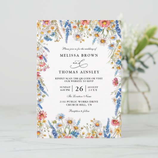 Country Wildflower Rustic Modern QR Code Wedding 招待状 (スタンド正面)
