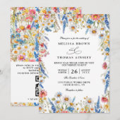 Country Wildflower Rustic Modern QR Code Wedding 招待状 (正面/裏面)