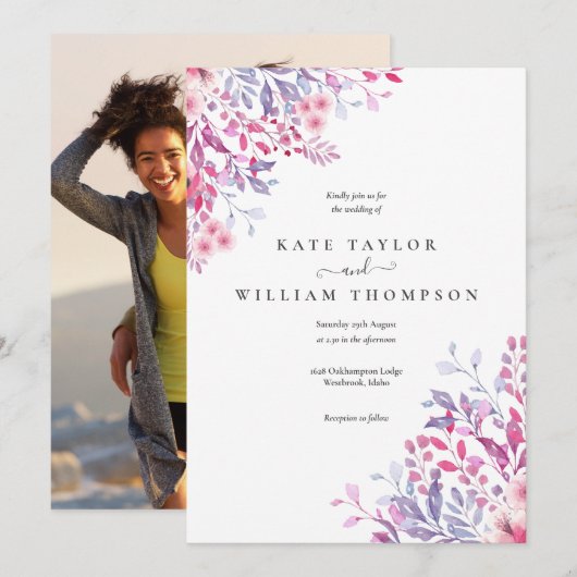 Country Wildflowersフローラ結婚写真 招待状 (正面/裏面)