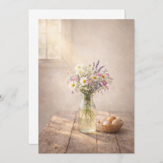 Country Wildflowers on Rustic Table Greeting Card 招待状 (正面/裏面)