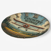 Country Wings Vintage Biplane Rustic Aviation ペーパープレート (アングル)