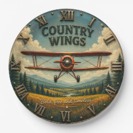 Country Wings Vintage Biplane Rustic Aviation ペーパープレート