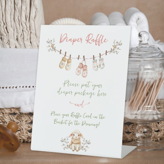 Country Winter Boho Baby Girl Diaper Raffle 台座サイン