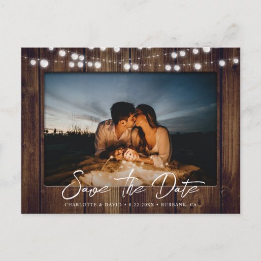 Country Wood素朴の結婚写真Save The Date 案内ポストカード (正面)