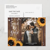 Country Wood 素朴 Sunflower Photo Save The Date 案内ポストカード (正面/裏面)
