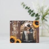 Country Wood 素朴 Sunflower Photo Save The Date 案内ポストカード (スタンド正面)