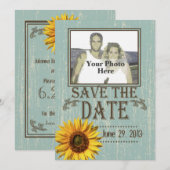 Country Wood and Sunflower Photo Save the Date セーブザデート (正面/裏面)