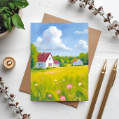 Countryside Abode Lush Green Field Watercolor Card