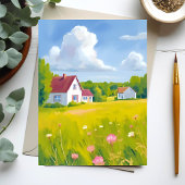 Countryside Abode Lush Green Field Watercolor Card