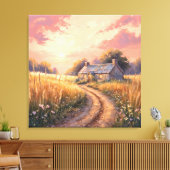 Countryside Cottage - Painterly Style Landscape キャンバスプリント (インサイチュ (リビング))