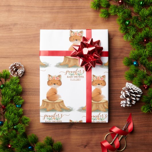 Countryside Fox Daisy Baby Shower Farmhouse ラッピングペーパー (クリスマスギフト)