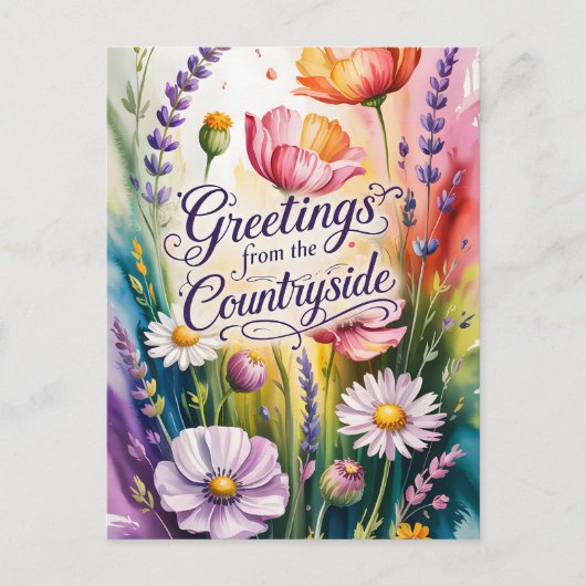Countryside Greetings Floral Design ポストカード (正面)
