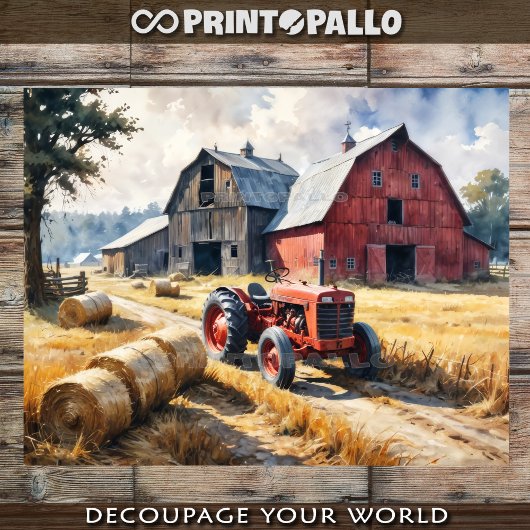 Countryside rural landscape with barn and tractor 薄葉紙