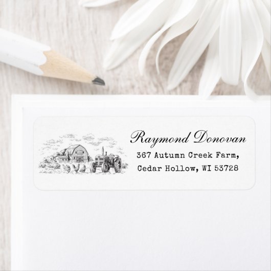 Countryside Rustic Barn Farmhouse Return Address  ラベル (インサイチュ)