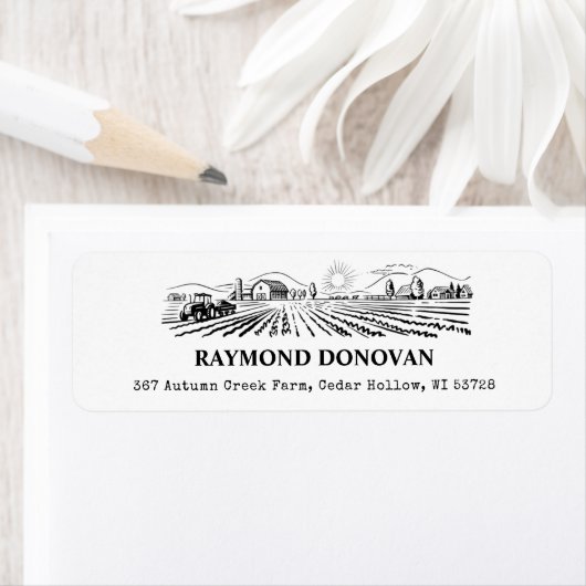 Countryside Rustic Farmland Return Address  ラベル (インサイチュ)