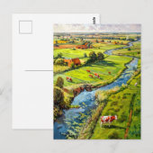 Countryside with Cows and Stream Fantasy Painting ポストカード (正面/裏面)