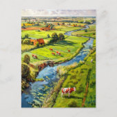 Countryside with Cows and Stream Fantasy Painting ポストカード (正面)
