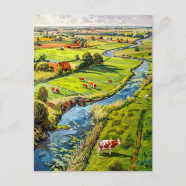 Countryside with Cows and Stream Fantasy Painting ポストカード