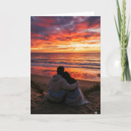 Couple at ocean for sunset -Valentine, anniversary カード