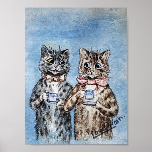 Couple Cat Drinking Tea, Louis Wain ポスター (正面)